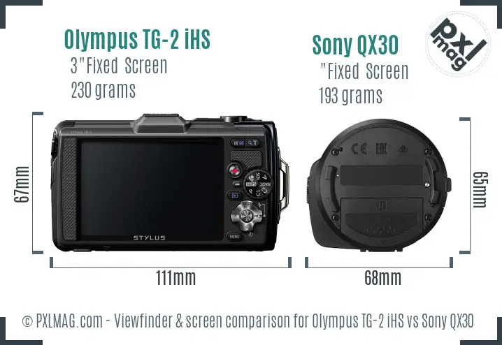 Olympus TG-2 iHS vs Sony QX30 Screen and Viewfinder comparison
