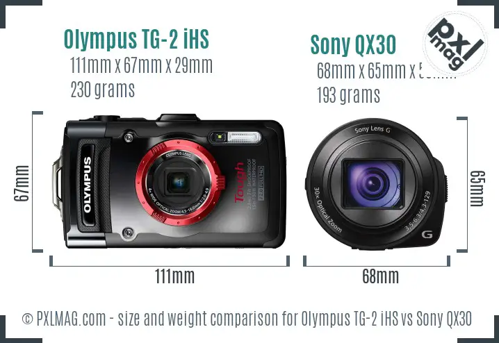 Olympus TG-2 iHS vs Sony QX30 size comparison
