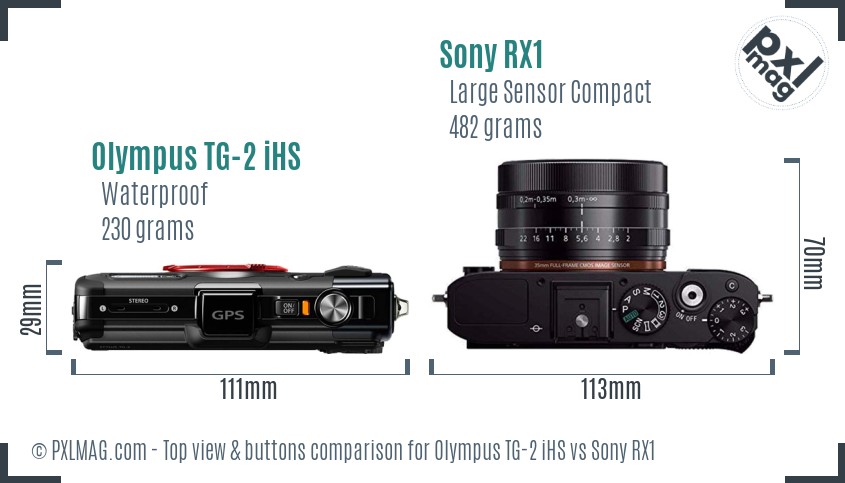 Olympus TG-2 iHS vs Sony RX1 top view buttons comparison