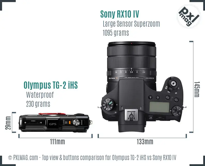 Olympus TG-2 iHS vs Sony RX10 IV top view buttons comparison