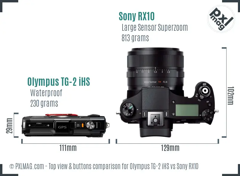 Olympus TG-2 iHS vs Sony RX10 top view buttons comparison