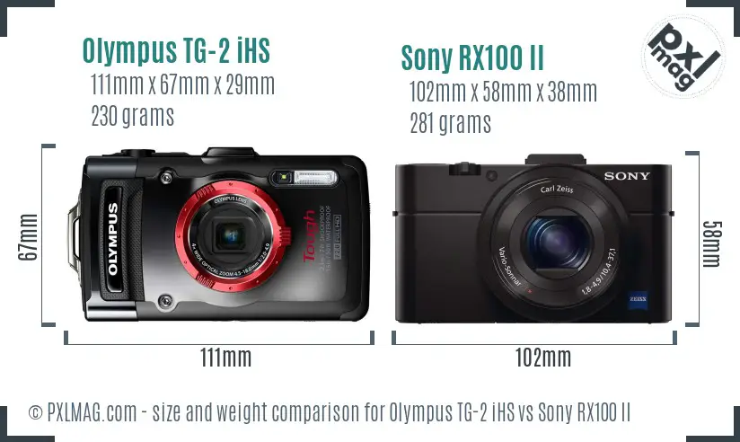 Olympus TG-2 iHS vs Sony RX100 II size comparison