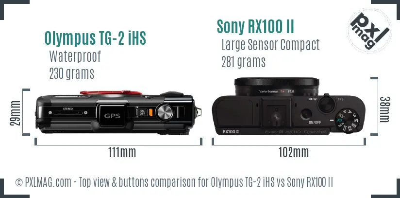 Olympus TG-2 iHS vs Sony RX100 II top view buttons comparison