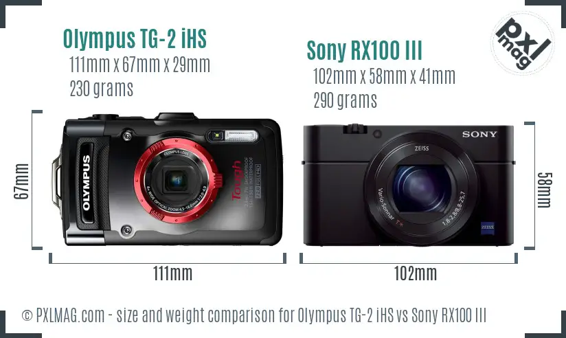 Olympus TG-2 iHS vs Sony RX100 III size comparison