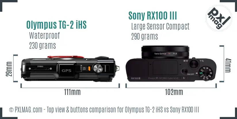 Olympus TG-2 iHS vs Sony RX100 III top view buttons comparison