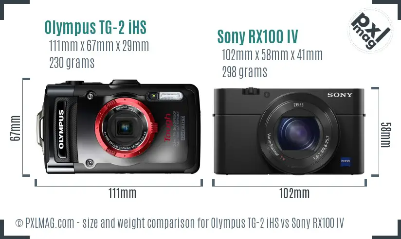Olympus TG-2 iHS vs Sony RX100 IV size comparison