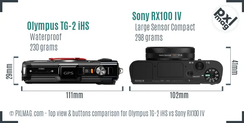 Olympus TG-2 iHS vs Sony RX100 IV top view buttons comparison