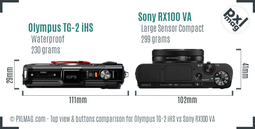 Olympus TG-2 iHS vs Sony RX100 VA top view buttons comparison