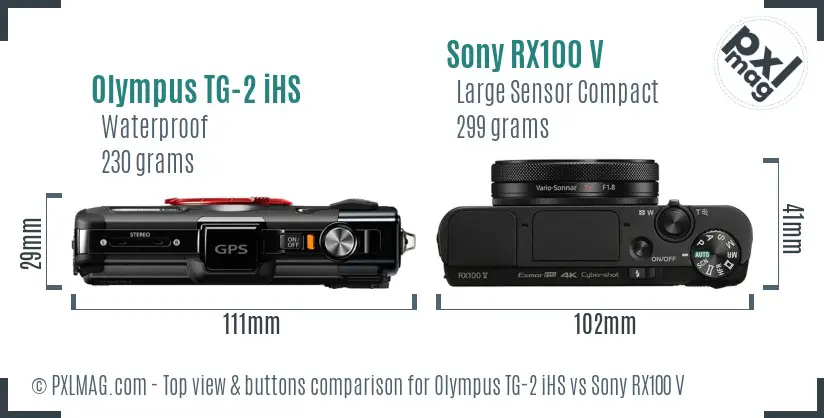 Olympus TG-2 iHS vs Sony RX100 V top view buttons comparison