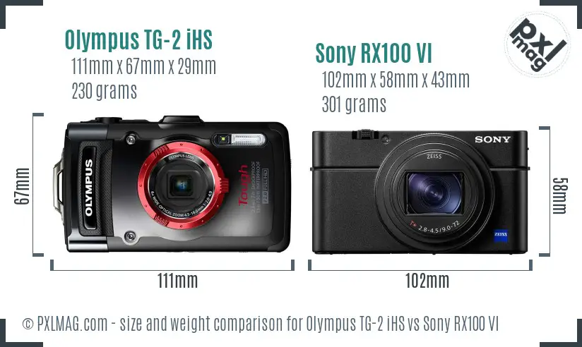 Olympus TG-2 iHS vs Sony RX100 VI size comparison