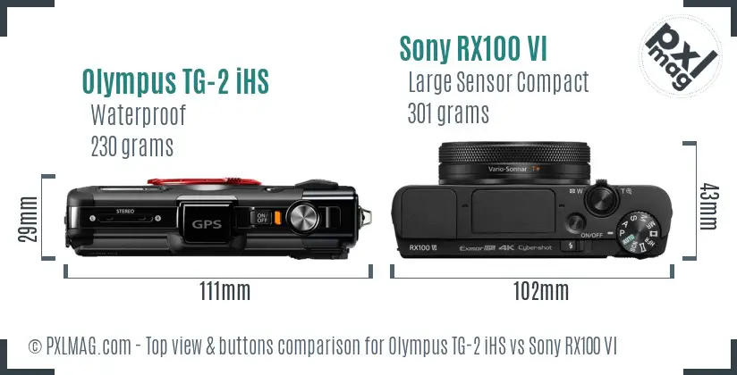 Olympus TG-2 iHS vs Sony RX100 VI top view buttons comparison