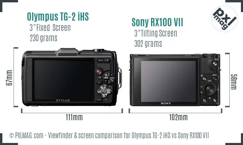 Olympus TG-2 iHS vs Sony RX100 VII Screen and Viewfinder comparison