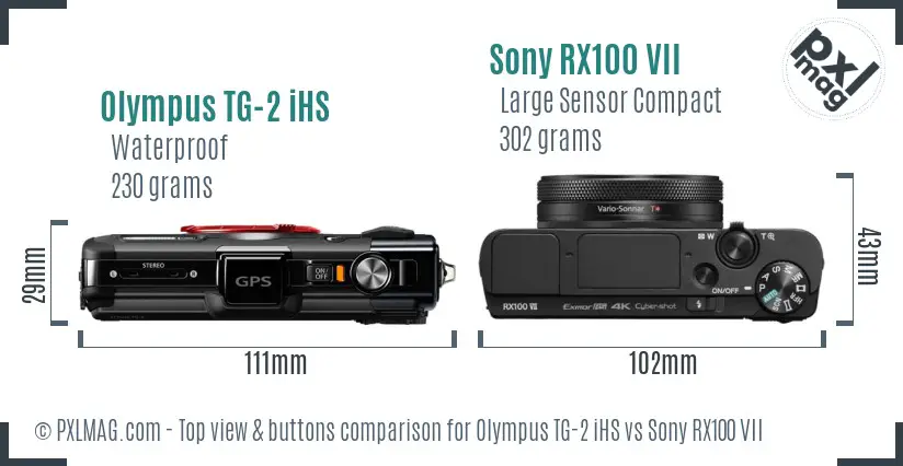 Olympus TG-2 iHS vs Sony RX100 VII top view buttons comparison