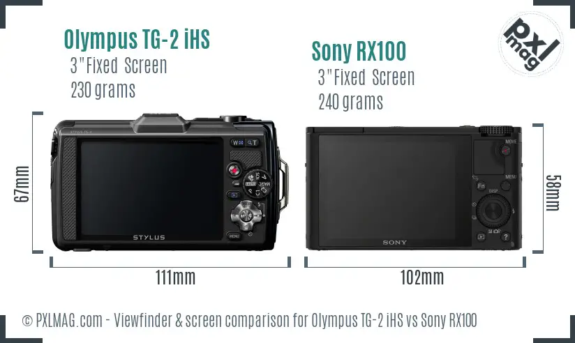 Olympus TG-2 iHS vs Sony RX100 Screen and Viewfinder comparison