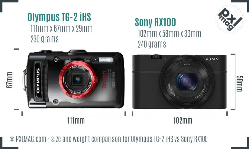 Olympus TG-2 iHS vs Sony RX100 size comparison