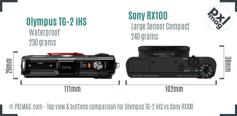 Olympus TG-2 iHS vs Sony RX100 top view buttons comparison