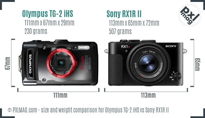 Olympus TG-2 iHS vs Sony RX1R II size comparison
