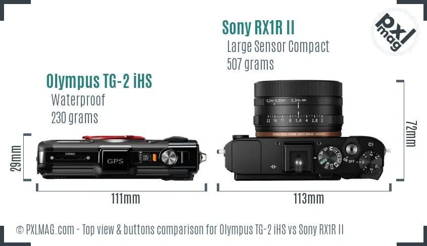 Olympus TG-2 iHS vs Sony RX1R II top view buttons comparison