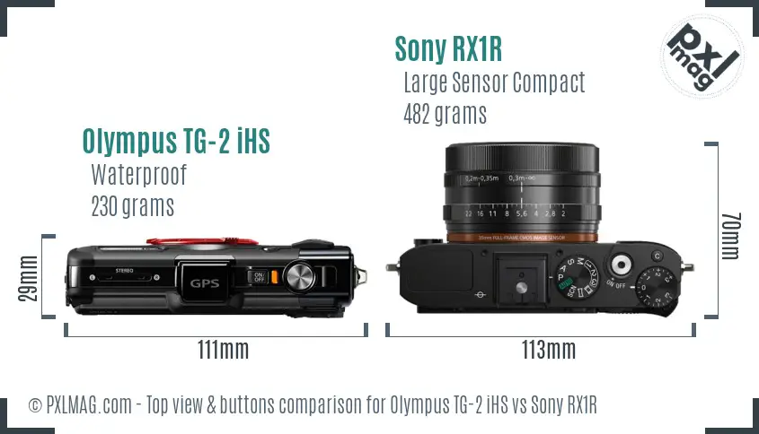 Olympus TG-2 iHS vs Sony RX1R top view buttons comparison