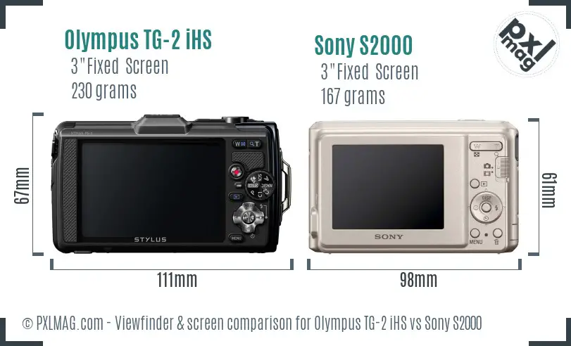 Olympus TG-2 iHS vs Sony S2000 Screen and Viewfinder comparison