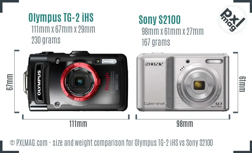 Olympus TG-2 iHS vs Sony S2100 size comparison