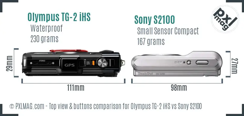 Olympus TG-2 iHS vs Sony S2100 top view buttons comparison