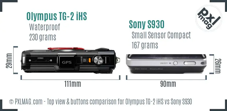 Olympus TG-2 iHS vs Sony S930 top view buttons comparison