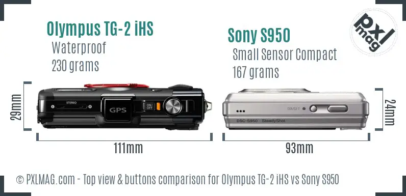 Olympus TG-2 iHS vs Sony S950 top view buttons comparison