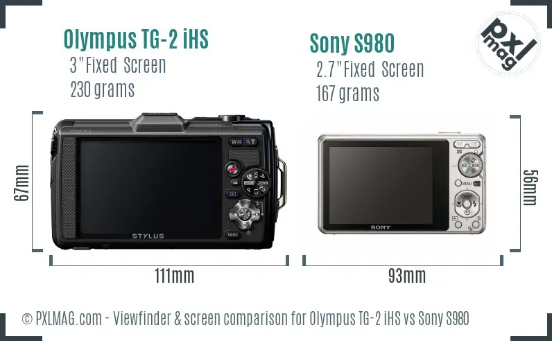 Olympus TG-2 iHS vs Sony S980 Screen and Viewfinder comparison