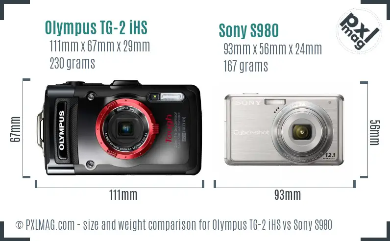 Olympus TG-2 iHS vs Sony S980 size comparison