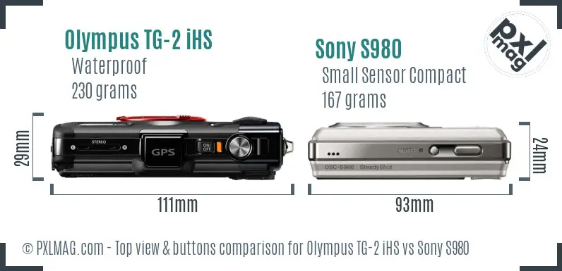 Olympus TG-2 iHS vs Sony S980 top view buttons comparison