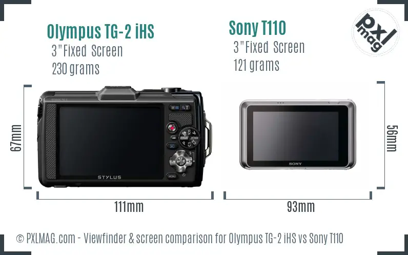 Olympus TG-2 iHS vs Sony T110 Screen and Viewfinder comparison
