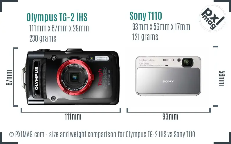 Olympus TG-2 iHS vs Sony T110 size comparison