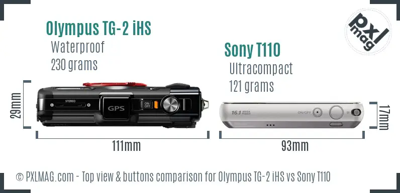 Olympus TG-2 iHS vs Sony T110 top view buttons comparison