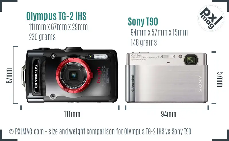 Olympus TG-2 iHS vs Sony T90 size comparison