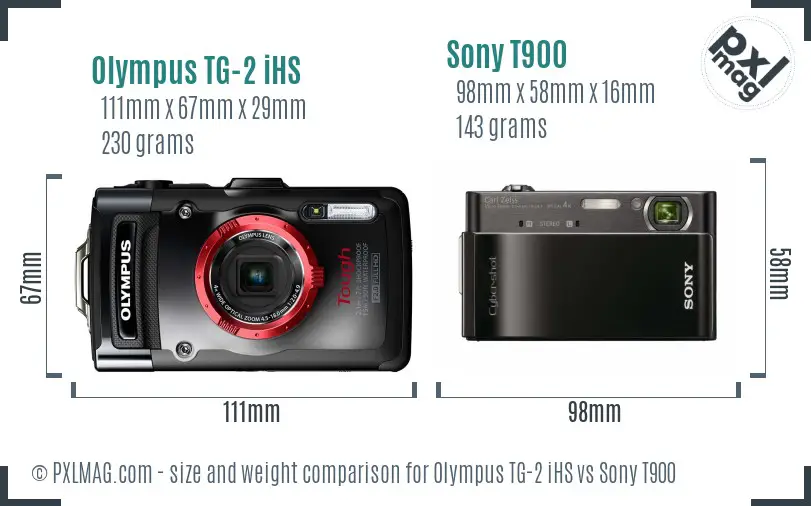 Olympus TG-2 iHS vs Sony T900 size comparison