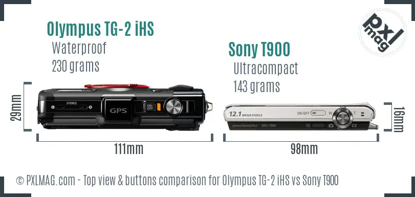 Olympus TG-2 iHS vs Sony T900 top view buttons comparison
