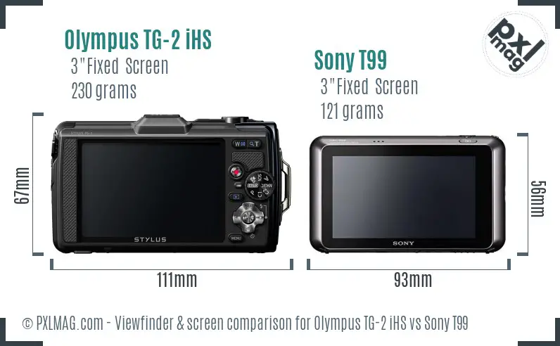 Olympus TG-2 iHS vs Sony T99 Screen and Viewfinder comparison
