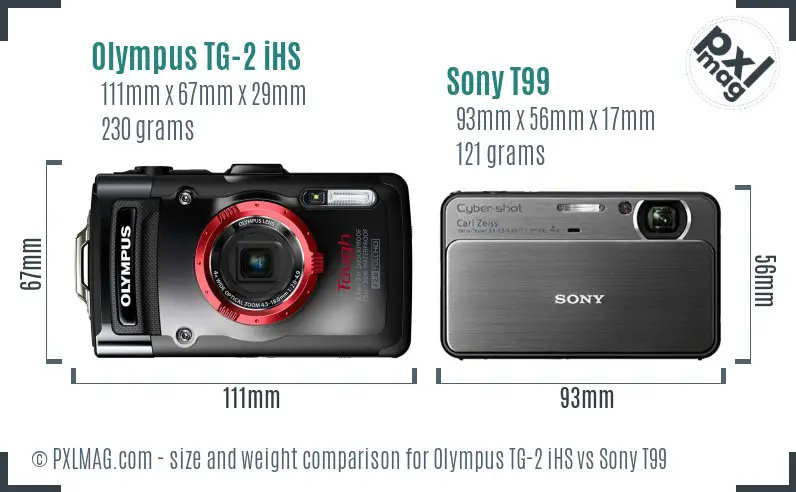 Olympus TG-2 iHS vs Sony T99 size comparison