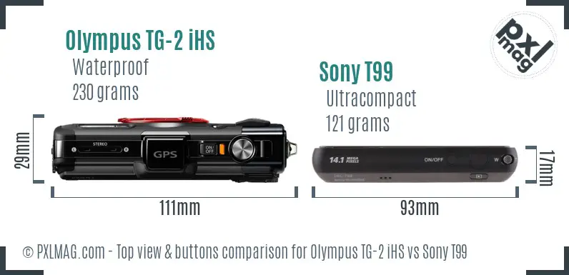 Olympus TG-2 iHS vs Sony T99 top view buttons comparison