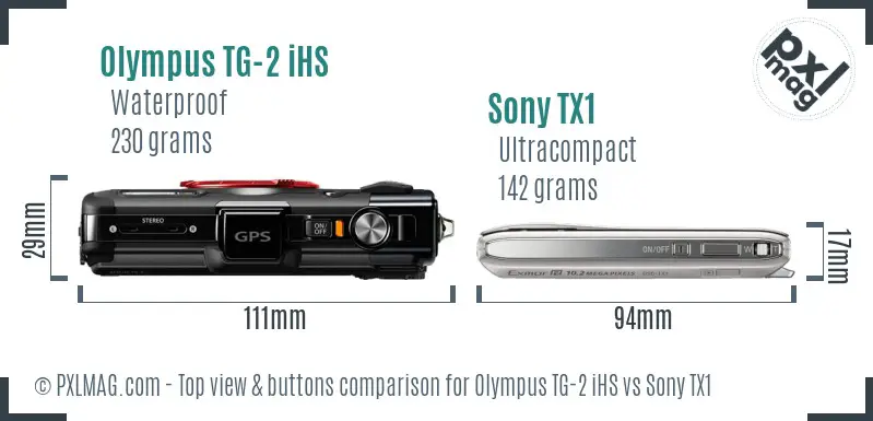 Olympus TG-2 iHS vs Sony TX1 top view buttons comparison