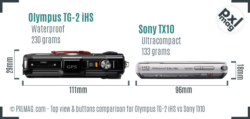 Olympus TG-2 iHS vs Sony TX10 top view buttons comparison