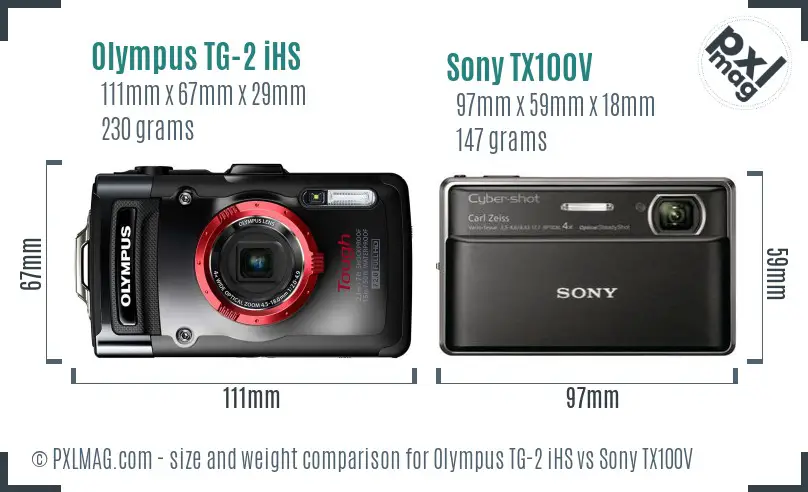 Olympus TG-2 iHS vs Sony TX100V size comparison