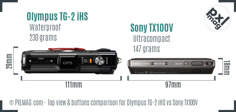 Olympus TG-2 iHS vs Sony TX100V top view buttons comparison