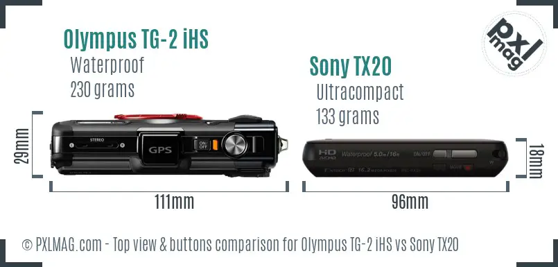 Olympus TG-2 iHS vs Sony TX20 top view buttons comparison