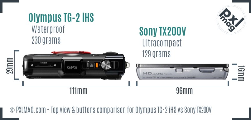 Olympus TG-2 iHS vs Sony TX200V top view buttons comparison