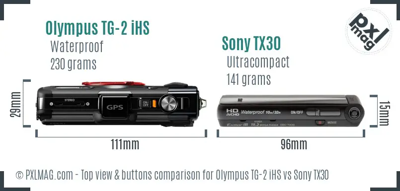 Olympus TG-2 iHS vs Sony TX30 top view buttons comparison