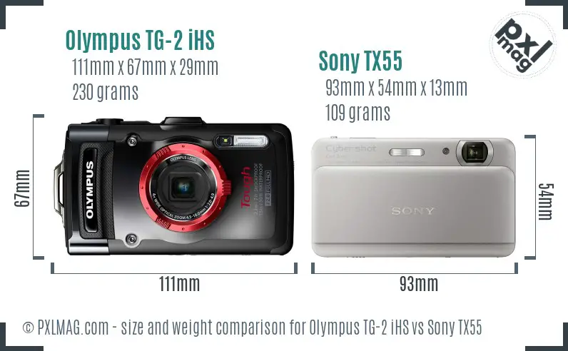Olympus TG-2 iHS vs Sony TX55 size comparison