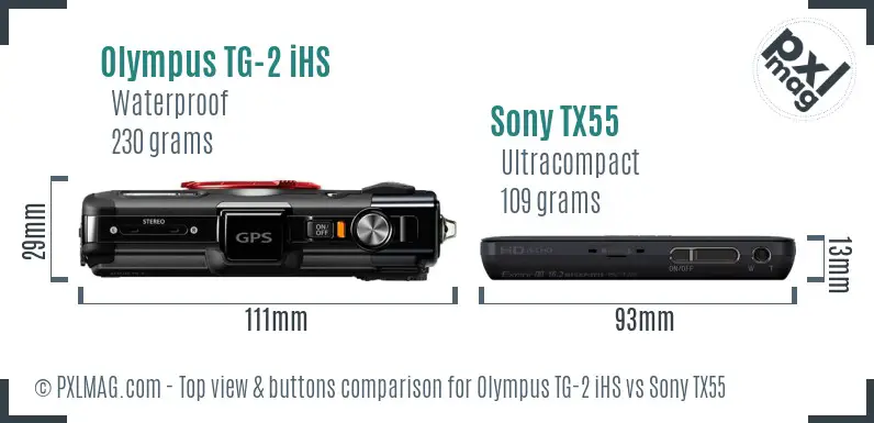 Olympus TG-2 iHS vs Sony TX55 top view buttons comparison