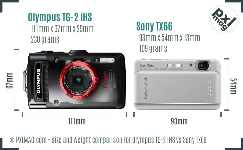 Olympus TG-2 iHS vs Sony TX66 size comparison